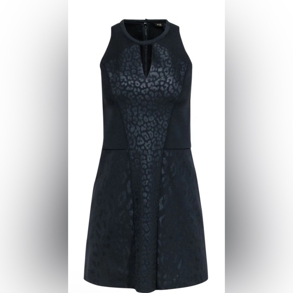 Maje - Black Leopard Print Scuba Knit Dress W/ Keyhole Neckline Sz 4-6 - Picture 3 of 9